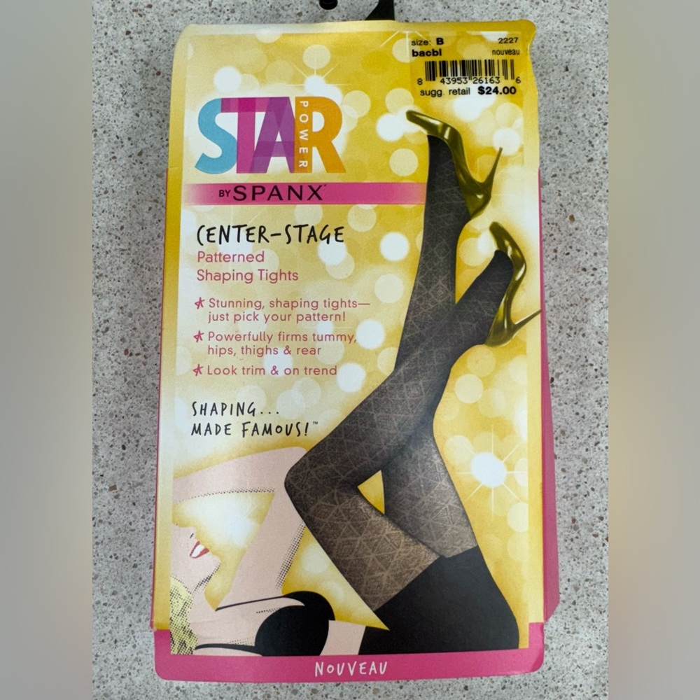 New Star Power By Spanx Women Size B Shaping Tights Black Patterned Shapewear